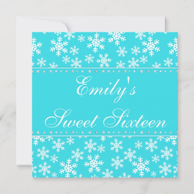 Invitation Snowflakes Turquoises Diamond Sweet 16 (Devant)