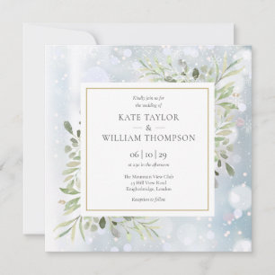 Invitation Snowflakes Verdure Aquarelle Feuille Mariage