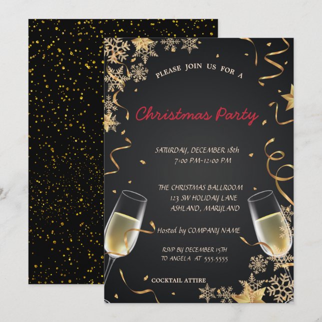Invitation Snowflakes, Verre à vin Fête de Noël d'entreprise (Devant / Derrière)