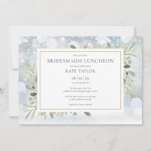 Invitation Snowflakes Winter Green Bridesmaids Luncheon