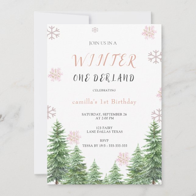 Invitation Snowflakes Winter one Derland 1er anniversaire fêt (Devant)