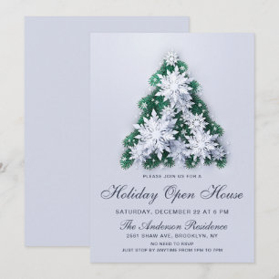 Invitation Snowflics Christmas Tree Holiday Open House