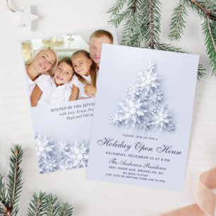 Invitation Snowflics Christmas Tree Holiday Open House