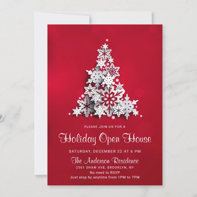 Invitation Snowflics Christmas Tree Holiday Open House (Devant)