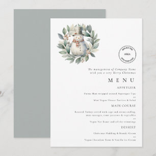 Invitation Snowman Business Logo Christmas Party Menu Card