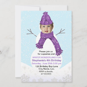 Invitation Snowman Winter Wonderland Photo Custom Birday