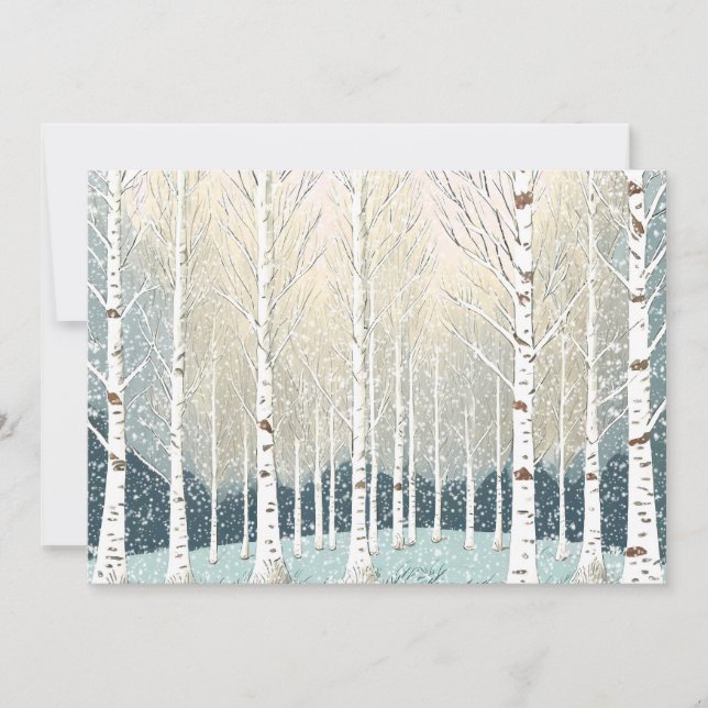 Invitation Snowy Birch Trees Christmas Party ID Turquoise1003 (Devant)