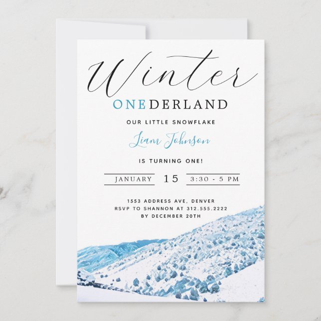 Invitation Snowy Mountain Winter ONE derland 1er anniversaire (Devant)