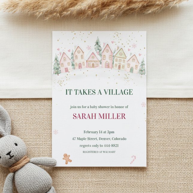 Invitation Snowy Village Winter Baby Shower ("Christmas Baby Invite"
"Snow Cottage Shower")