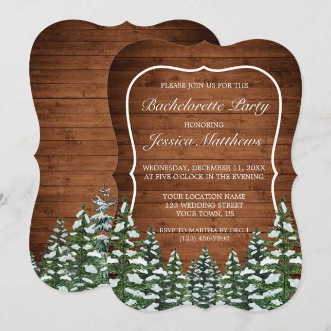 Invitation Snowy Wood & Forest Country Bachelorette Party (Devant / Derrière)