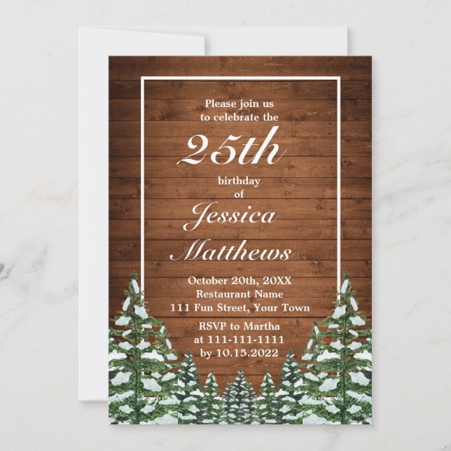 Invitation Snowy Wood & Forest Country Fête d'anniversaire pe (Devant)