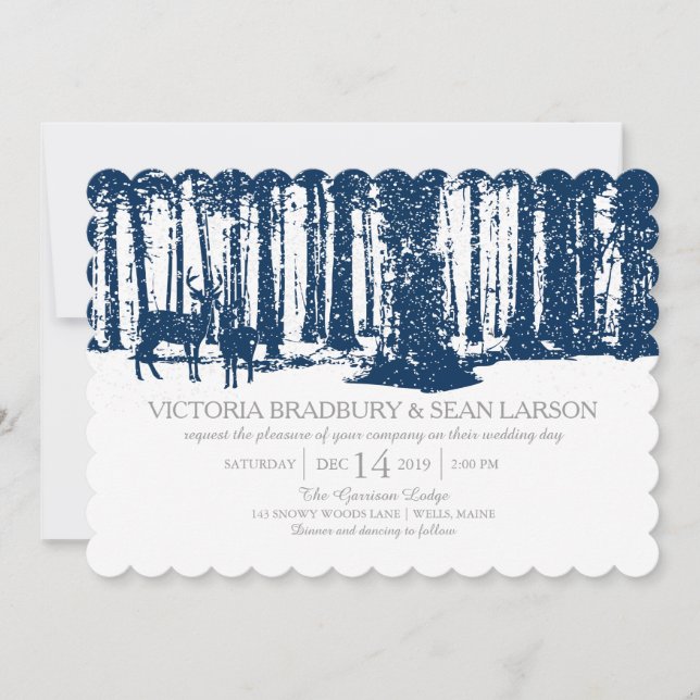 Invitation Snowy Woodland et Deers| Mariage (Devant)