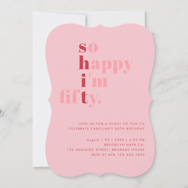 Invitation So Happy I'm Fifty | Pink Red Modern Birthday (Devant)