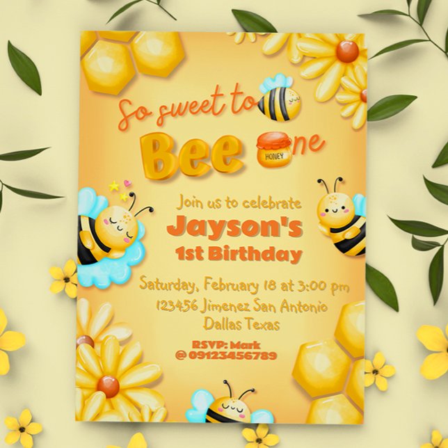 Invitation So Sweet to Bee One - 1er anniversaire (So Sweet to Bee One - Bee-Day 1st Birthday Invitation)