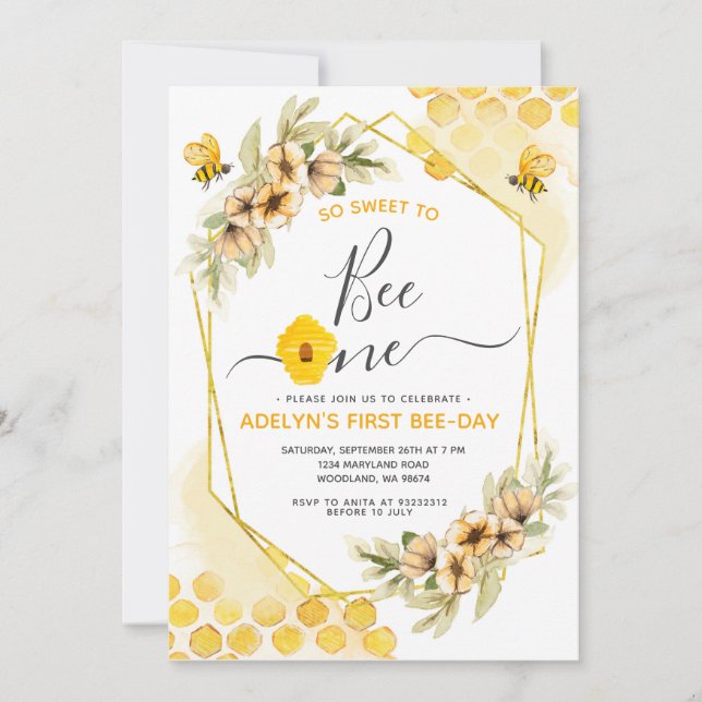 Invitation So Sweet to Bee ONE Honey Anniversaire (Devant)