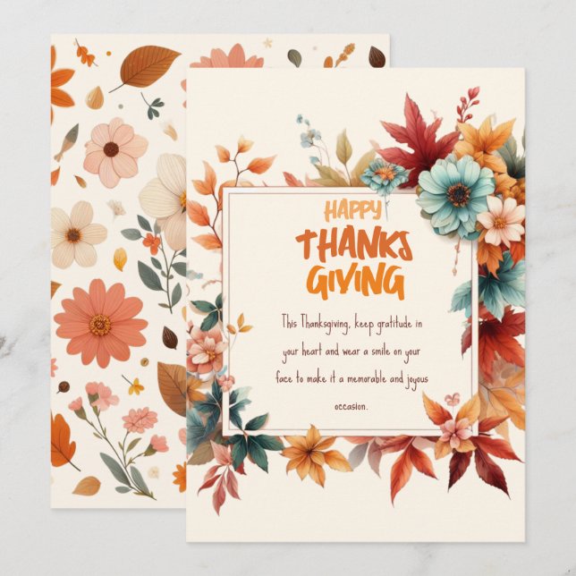 Invitation Sober Thanksgiving Cards with Fall Flowers (Devant / Derrière)