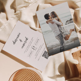 Invitation Sobre Chic Script Photo QR Code Mariage Invitatiat