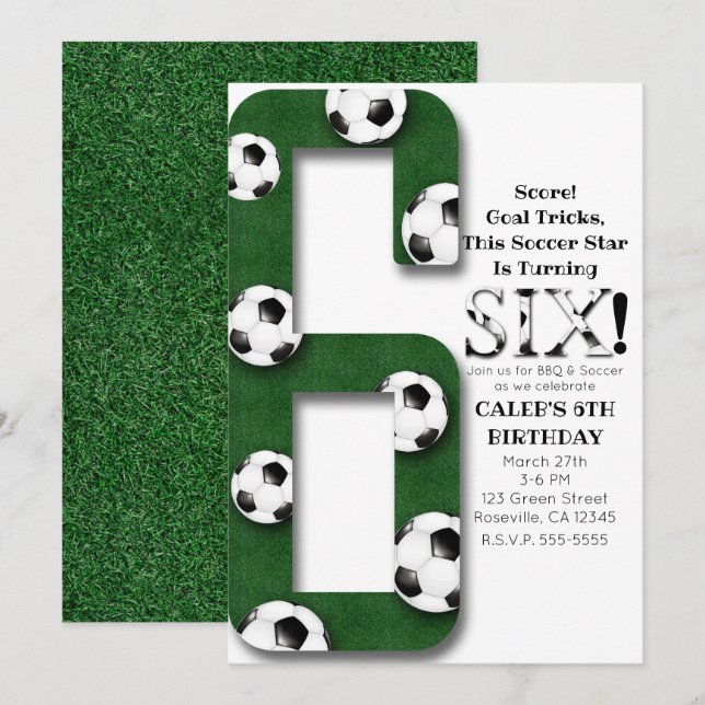 Invitation Soccer Ball Six 6 6e fête d'anniversaire (Devant / Derrière)