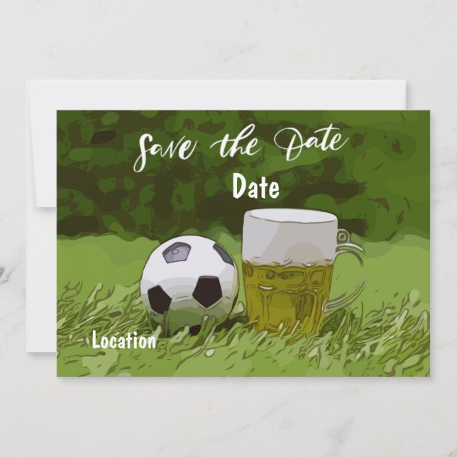 Invitation Soccer enregistrer la date avec la bière sur l'her (Devant)