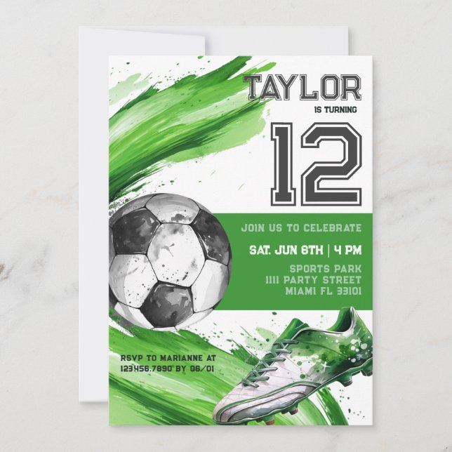 Invitation Soccer Green Sports Boy Jersey Ado fête d'annivers (Devant)