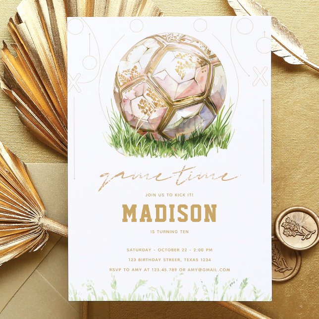 Invitation Soccer Luxury Girl Anniversaire Pink Gold (Créateur téléchargé)