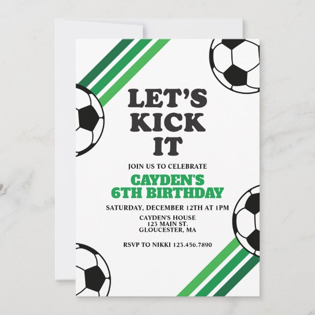 Invitation Soccer Ticker It Green Anniversaire (Devant)