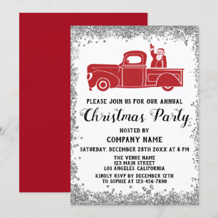 Invitation Société du camion de Père Noël rouge Noël argent