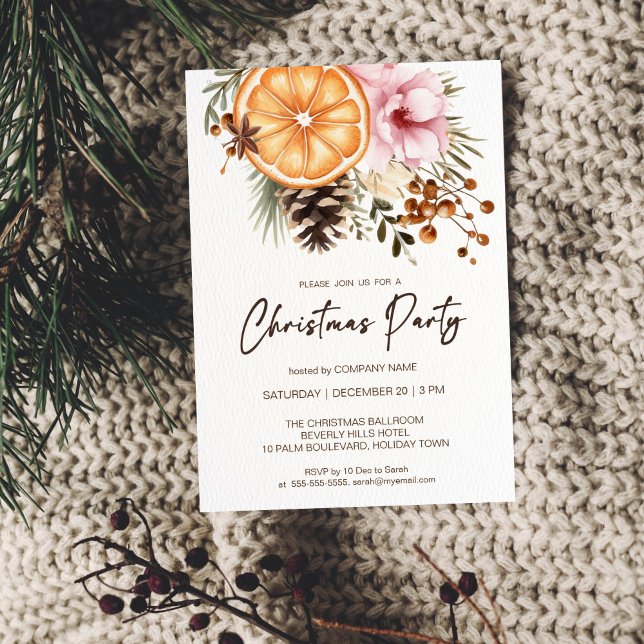 Invitation Société Noël fête botanique rustique (Company Christmas Party  Invitation template rustic botanical winter watercolor office corporate )