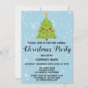 Invitation Société Vacances Soirée de Noël Arbre Bleu Neige