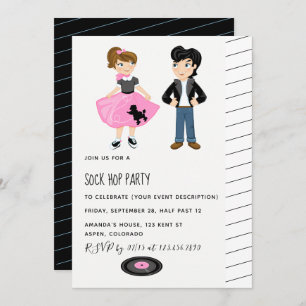Invitation Sock Hop Kids Rock and Roll Retro Party