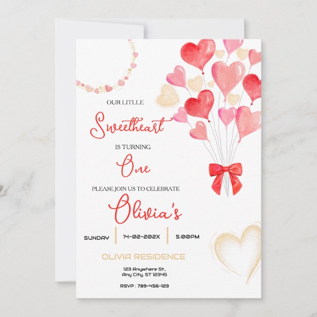 Invitation Soeur douce Saint Valentin Première fête d'anniver (Devant)