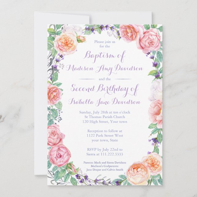 Invitation Soeurs conjointes Baptême / Fête d'anniversaire /  (Devant)