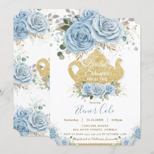 Invitation Soft Baby Blue Floral Fête des mariées High Tea Pa