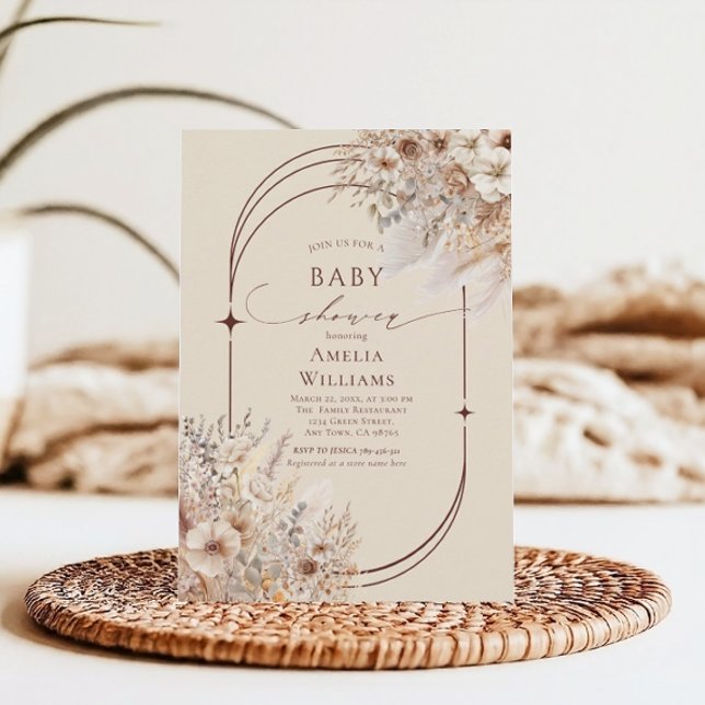Invitation Soft Beige Boho Élégant Baby shower Arc Floral Dan (Créateur téléchargé)