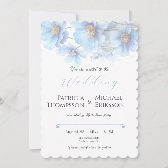 Invitation Soft Blue Himalayan Poppy Flower Garden Wedding  (Devant)