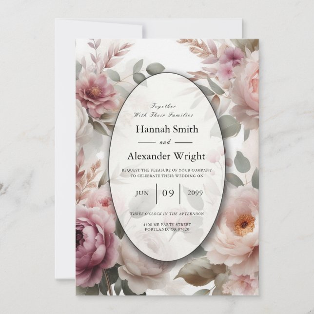 Invitation Soft Blush Floral Peony et Rose Serenade (Devant)