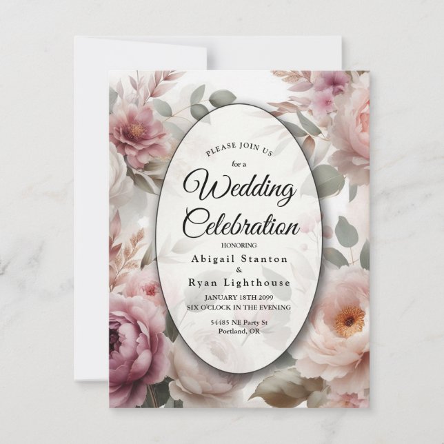 Invitation Soft Blush Floral Peony et Rose Serenade (Devant)