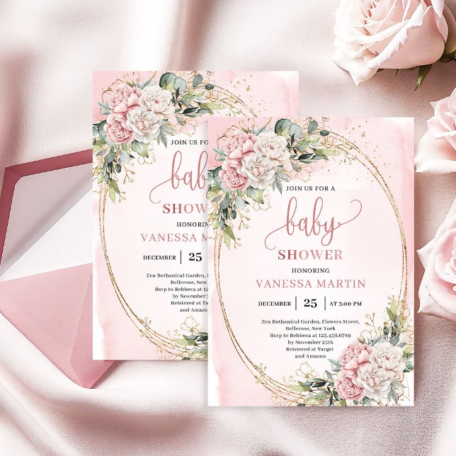 Invitation Soft Blush Pink Flowers Greenery Baby Shower Girl (Soft Blush Pink Flowers Greenery Baby Shower Girl)