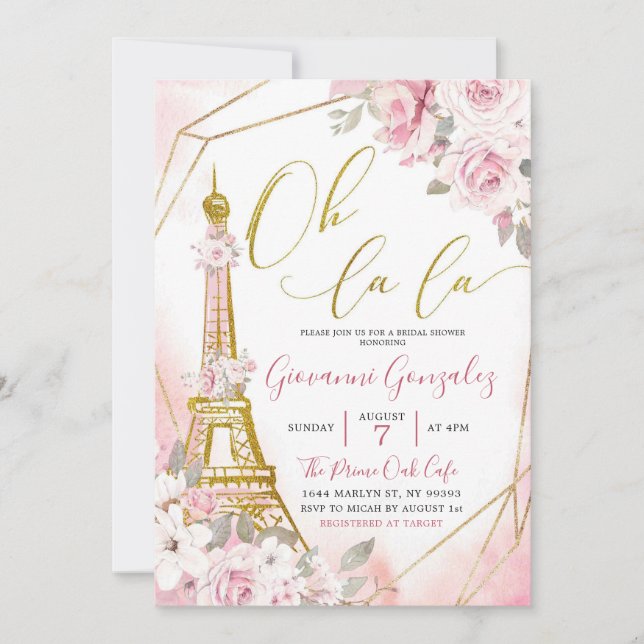 Invitation Soft Blush Rose Rose Fête des mariées Paris Invita (Devant)