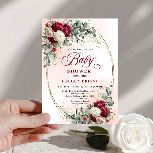 Invitation Soft Boho Marsala Peony Baby Shower Invite (Soft Boho Marsala Peony Baby Shower Invite)