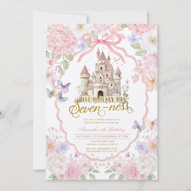 Invitation Soft Coquette Butterflies Royal seveness Birthday  (Devant)