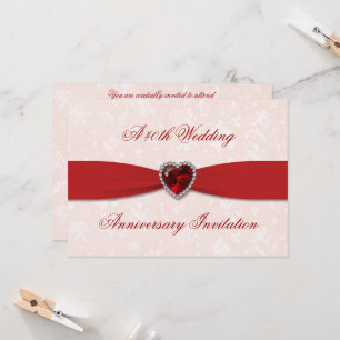 Invitation Soft Damask 40th Mariage Anniversary 5x7 pouces In