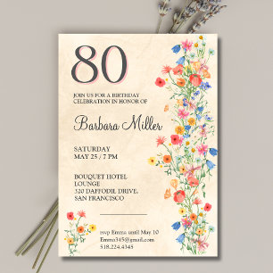 Invitation Soft Elegant 80e fête d'anniversaire Floral 80 ans