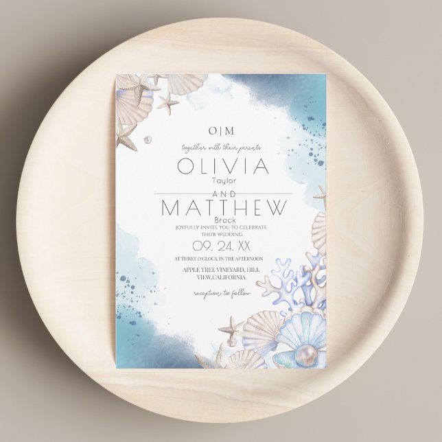 Invitation Soft Elegant Ocean Beach Coral Mariage (Créateur téléchargé)