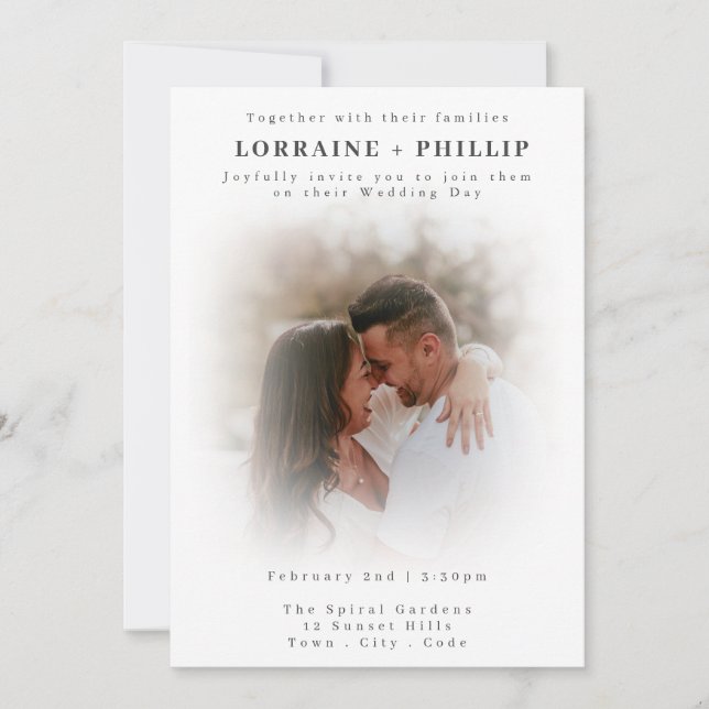 Invitation Soft Fade Romantic Full Photo Minimaliste mariage (Devant)