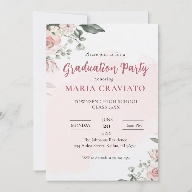 Invitation Soft Floral Graduation Party (Devant)