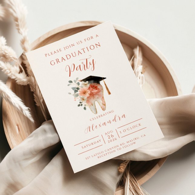 Invitation Soft Floral Tooth Graduation Party (Créateur téléchargé)