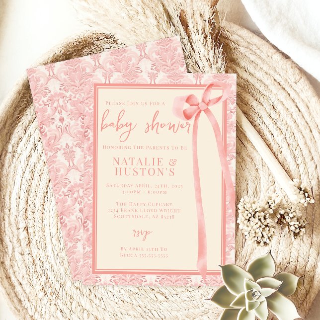 Invitation Soft Girl Floral Romantique Blush Bow Coquette (Créateur téléchargé)