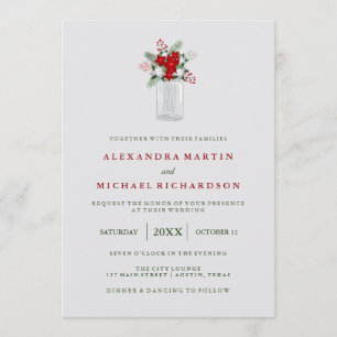 Invitation Soft Grey Winter Holiday Mason Jar Mariage