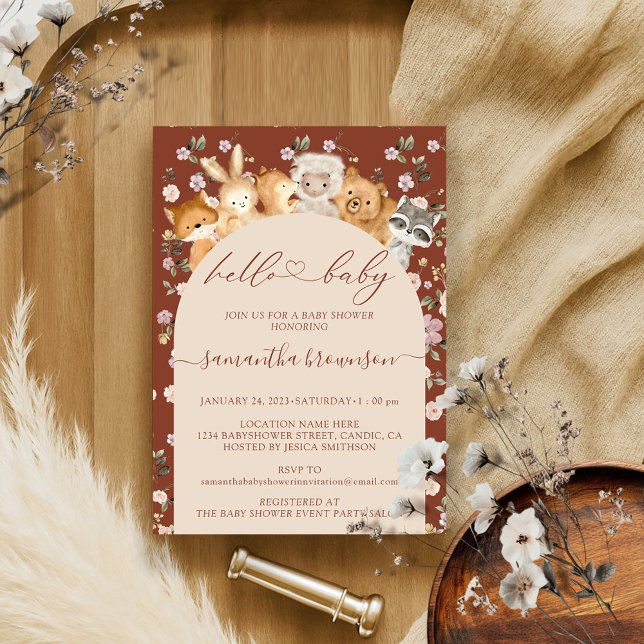 Invitation Soft Hello Baby shower Forest Animaux (Créateur téléchargé)